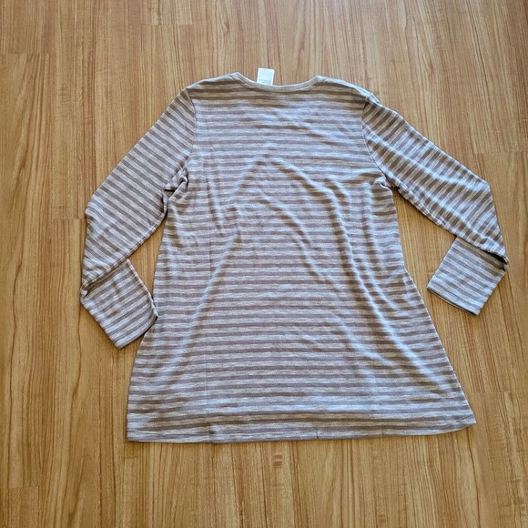 LOGO By Lori Goldstein Shirt Top Womens Large Beige Striped Flowy Casual Basic - Picture 9 of 10